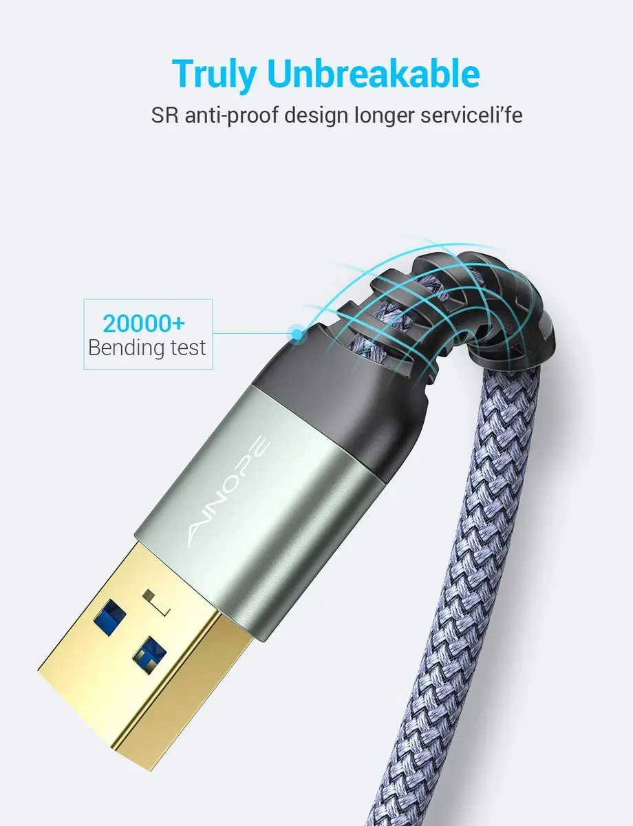 AINOPE 2 Pack USB 3.0 Extension Cable 10FT | High-Speed Data & Fast Charging with Reinforced Braided Material - view 2