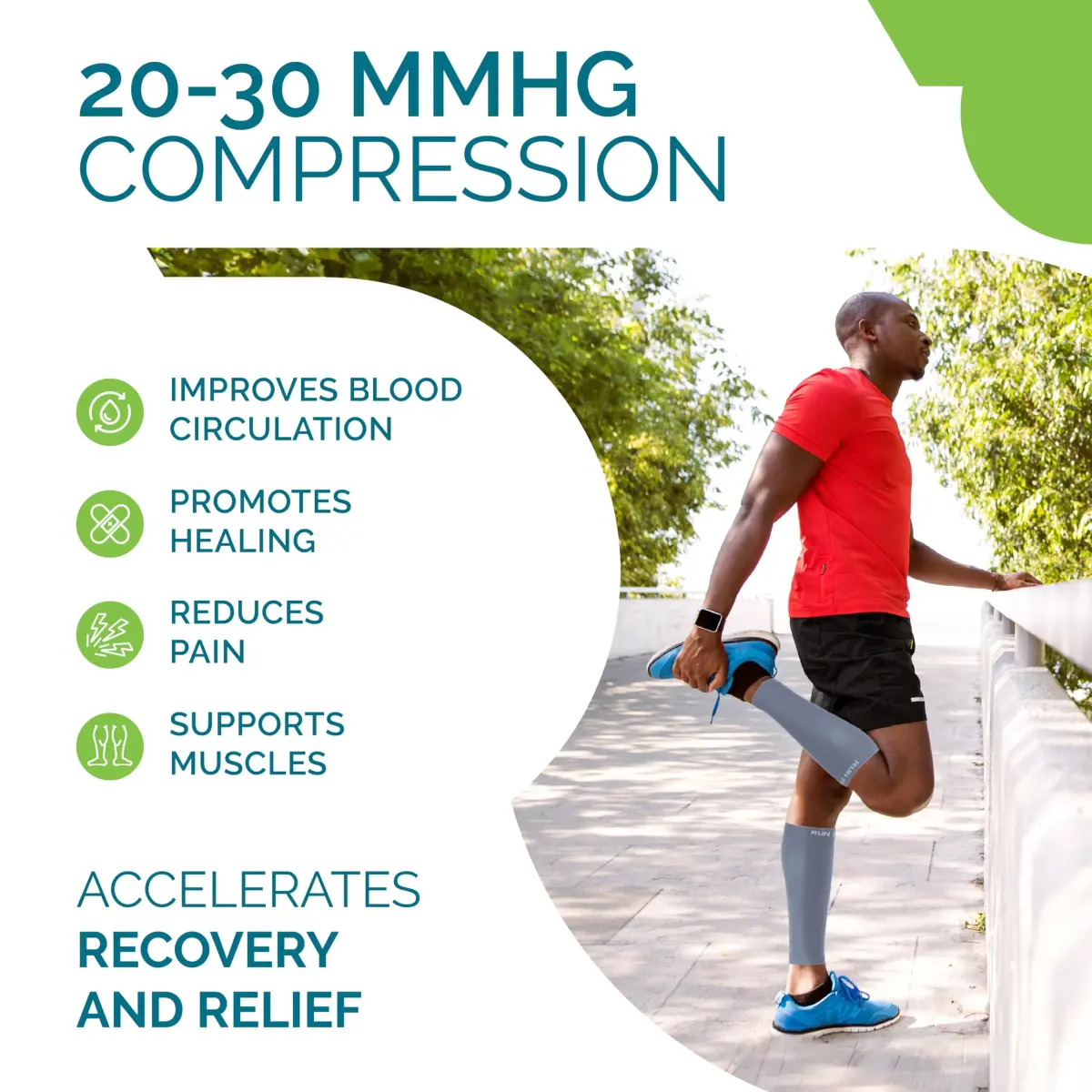 Run Forever Calf Compression Sleeve Large Grey | 20-30mmHg Graduated Compression for Pain Relief & Recovery - view 4