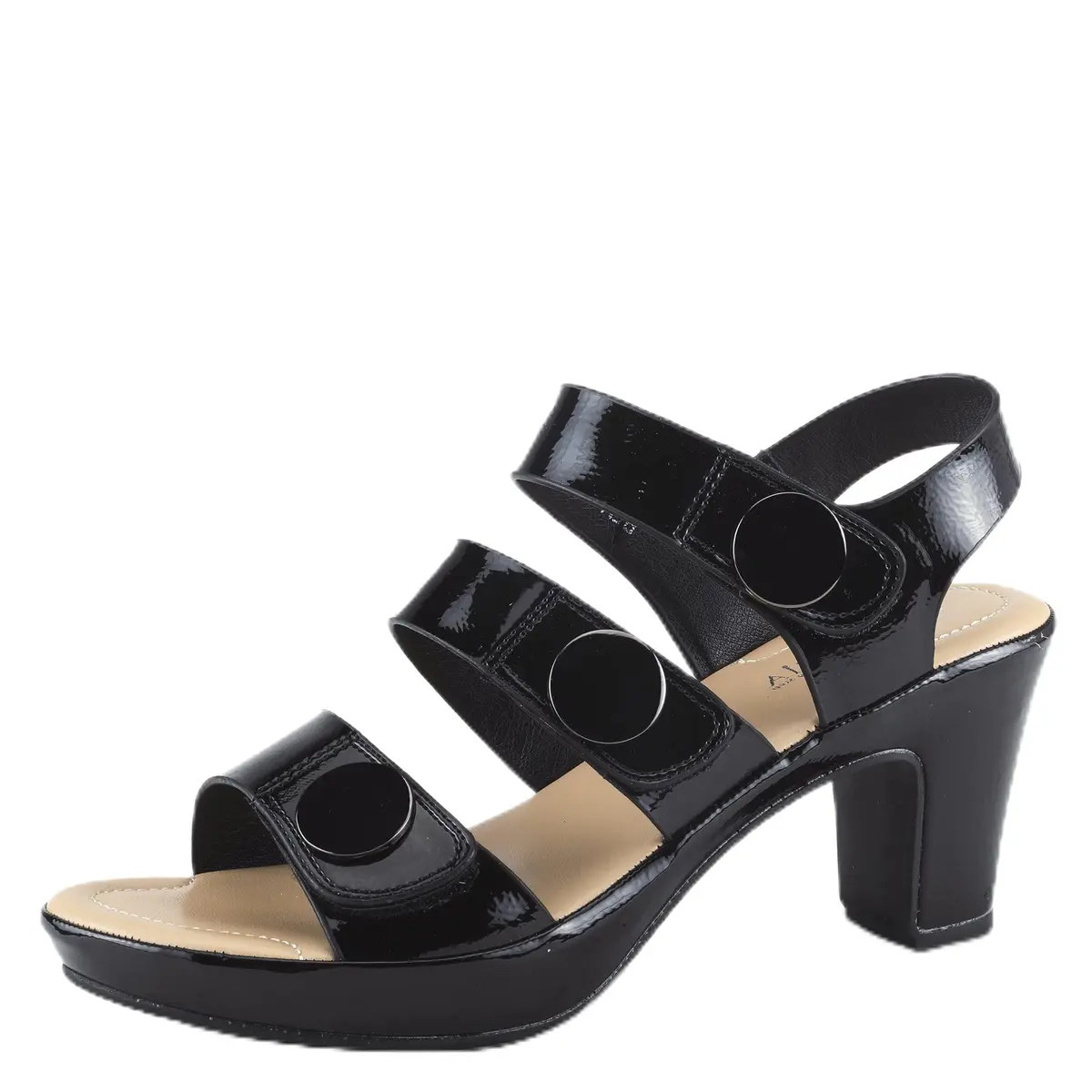 PATRIZIA Triodee Sandals for Women - Casual Platform Slip-On with Adjustable Straps, Black Patent, EU 38 / US 7.5-8 | 3" Heel, 3/4" Platform - main product image
