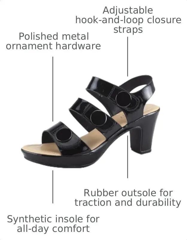 PATRIZIA Triodee Sandals for Women - Casual Platform Slip-On with Adjustable Straps, Black Patent, EU 38 / US 7.5-8 | 3" Heel, 3/4" Platform - view 5
