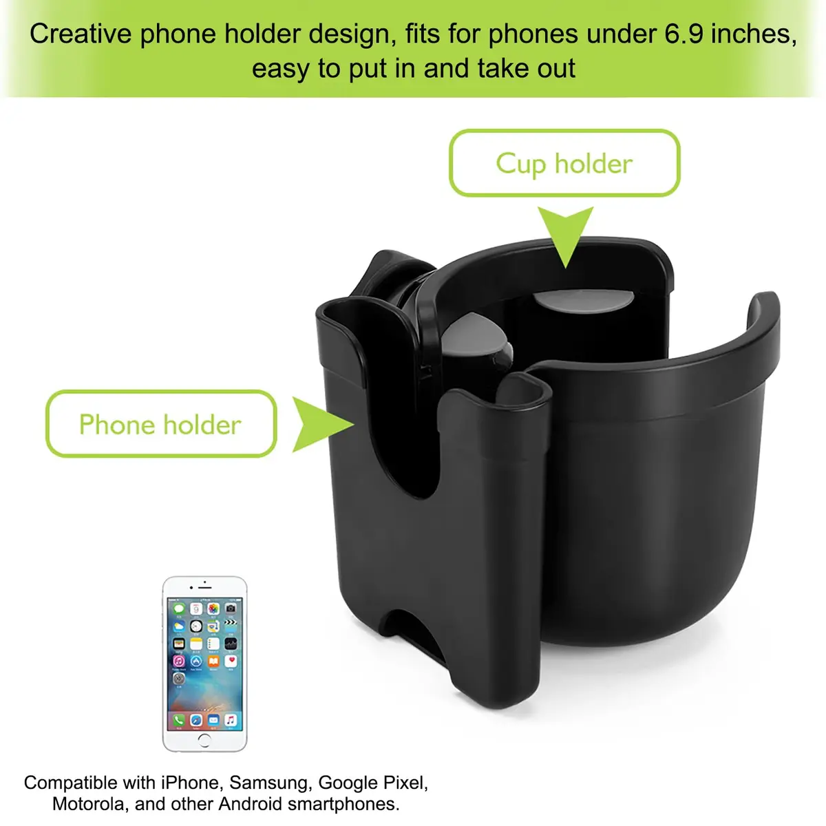 Accmor Stroller Cup Holder with Phone Holder, Universal Fit, 2-in-1 Drinks & Cell Phone Holder for Uppababy Nuna Strollers - view 3