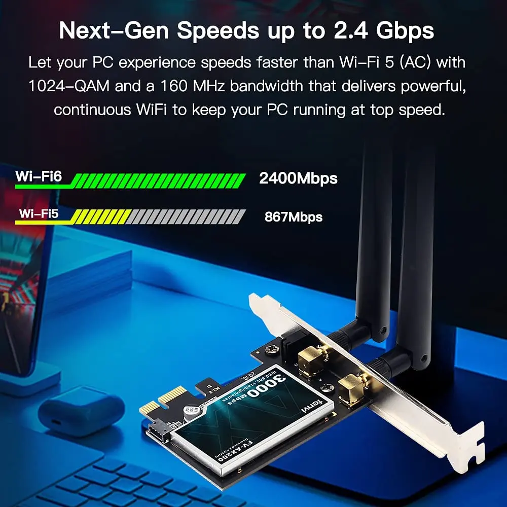 FENVI AX3000 WiFi 6 PCIe Card with Bluetooth 5.2, 3000Mbps Dual Band 802.11ax Network Adapter | MU-MIMO Gigabit WLAN for PC - view 4
