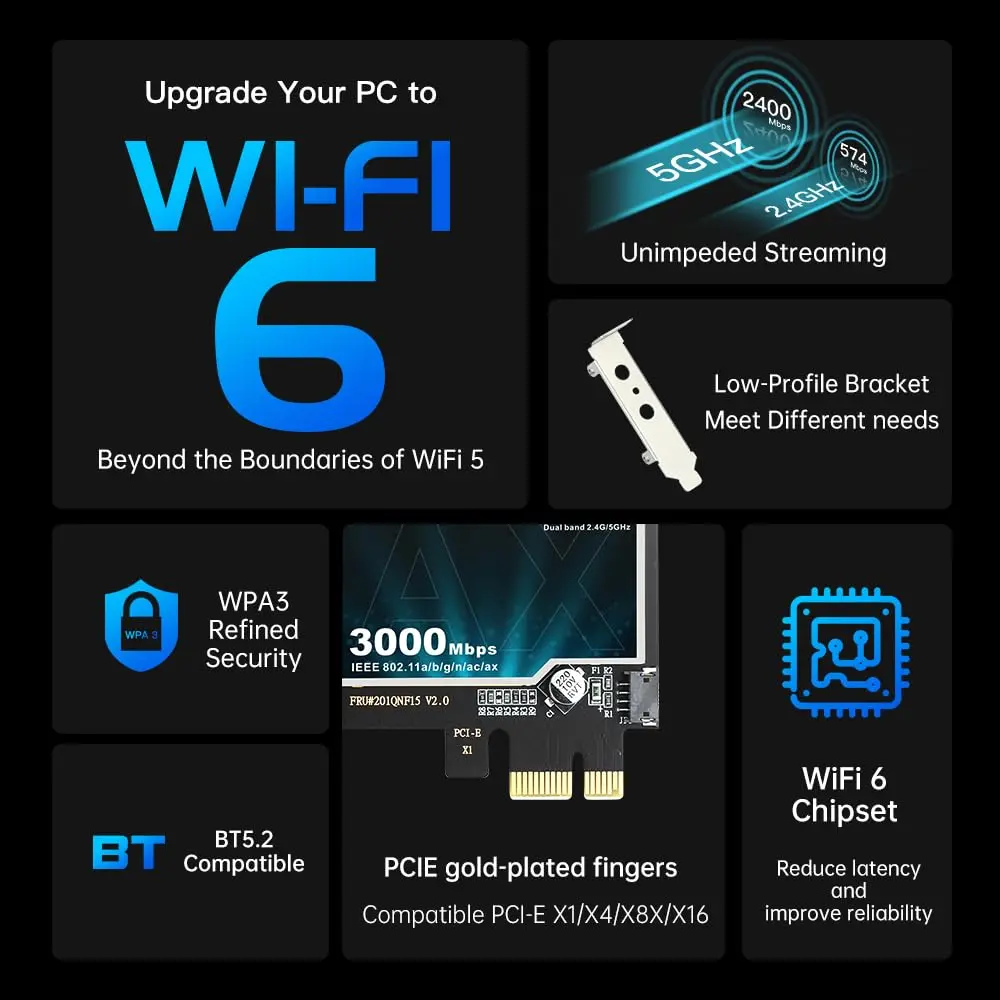 FENVI AX3000 WiFi 6 PCIe Card with Bluetooth 5.2, 3000Mbps Dual Band 802.11ax Network Adapter | MU-MIMO Gigabit WLAN for PC - view 5