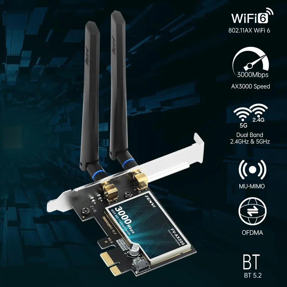 FENVI AX3000 WiFi 6 PCIe Card with Bluetooth 5.2, 3000Mbps Dual Band 802.11ax Network Adapter | MU-MIMO Gigabit WLAN for PC - view 7