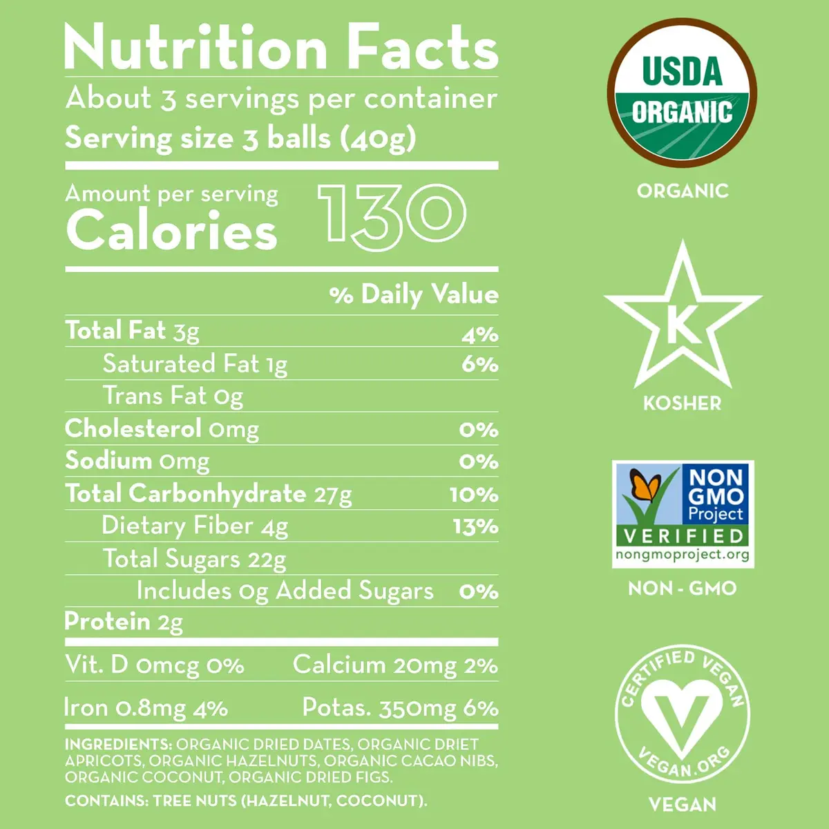 Sunny Fruit 100% RAW Fruit & Nut Snacks, Apricot, Cacao Nibs & Hazelnut, 6-Pack (9 Balls Per Bag) | No Sugar Added | Healthy, Convenient, On-the-Go Energy Balls | ORGANIC, VEGAN, GLUTEN-FREE, KOSHER - view 5