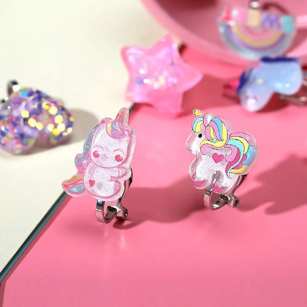 PinkSheep Unicorn Clip On Earrings for Little Girls, 6 Pairs | Non-Pierced, Safe & Durable - view 2