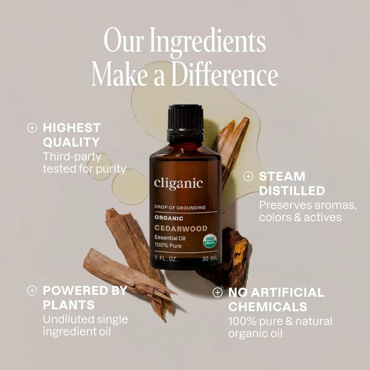 Cliganic Organic Cedarwood Essential Oil for Diffuser, 30ml (1 Fl Oz) | USDA Organic Certified, Pure & Multipurpose - view 2