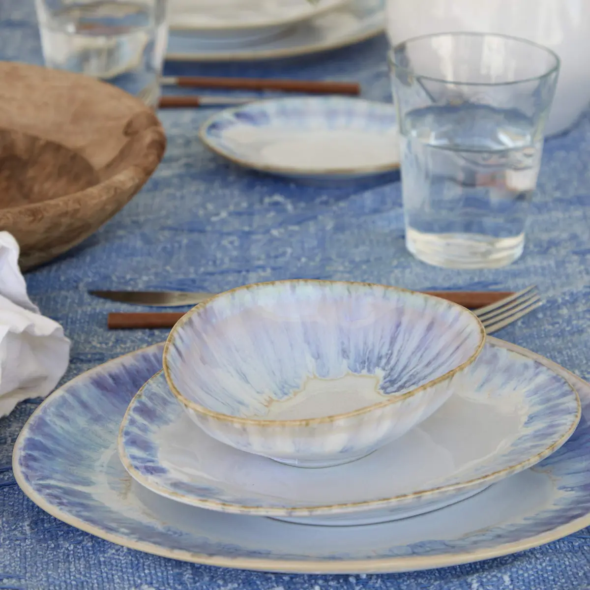 Costa Nova Ceramic Stoneware 11'' Oval Dinner Plate - Brisa Collection, Ria Blue | Microwave & Dishwasher Safe Tableware - view 5