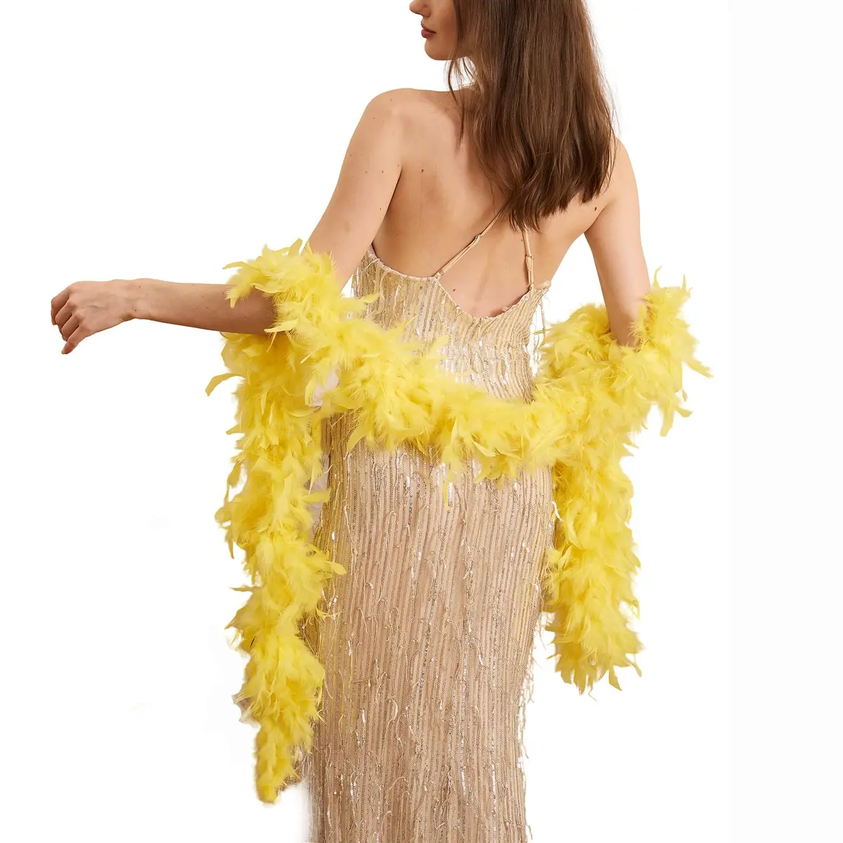 Happy Feather 100g Chandelle Feather Boa for DIY Craft, Party, Halloween, Yellow | 70.9-inch Long Fluffy Costume Accessory - main product image