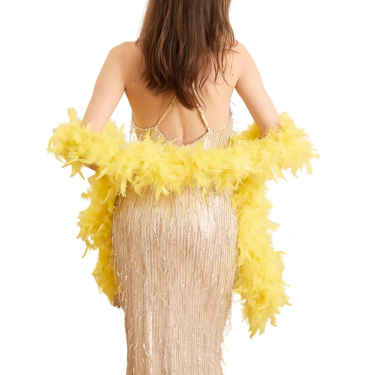 Happy Feather 100g Chandelle Feather Boa for DIY Craft, Party, Halloween, Yellow | 70.9-inch Long Fluffy Costume Accessory - view 2