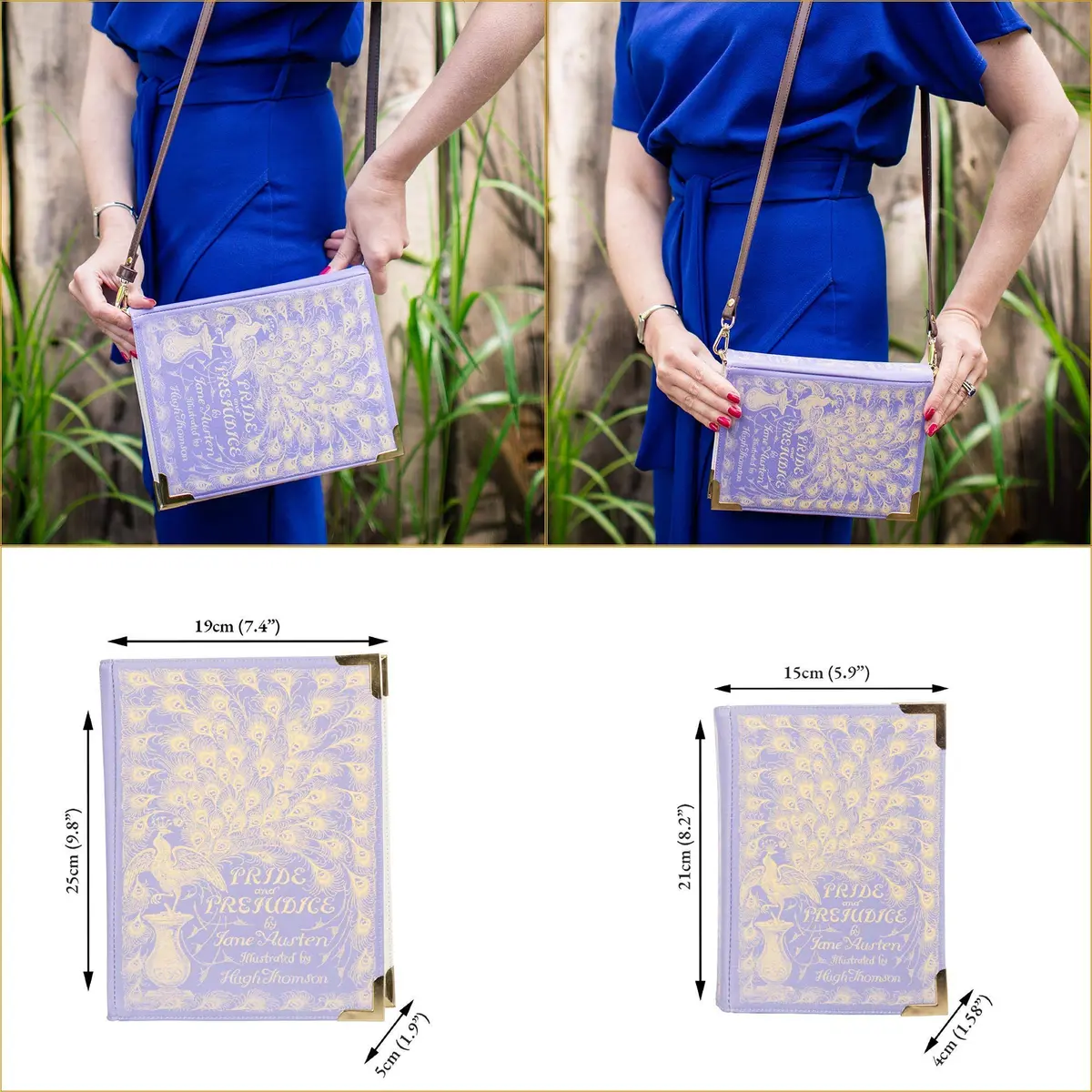 Well Read Crossbody Purse for Book Lovers, Purple, Small | Pride and Prejudice Book Cover - view 2