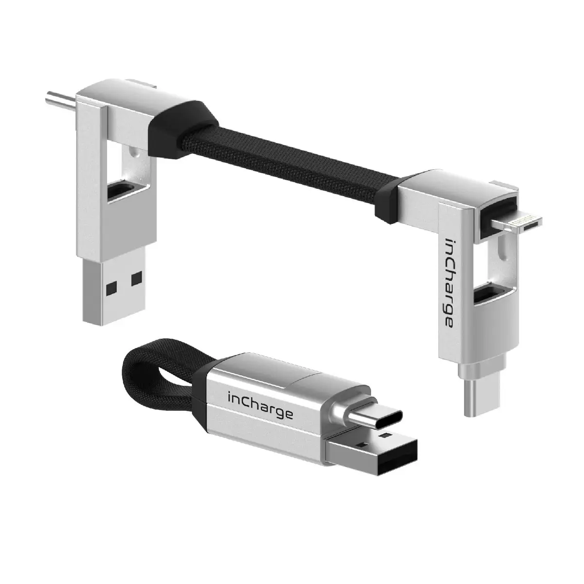 Rolling Square inCharge 6 Keychain USB C Charger Cable, Lightning & Micro-USB, 15cm (0.5ft) | Universal 6-in-1 Charging Cable - main product image