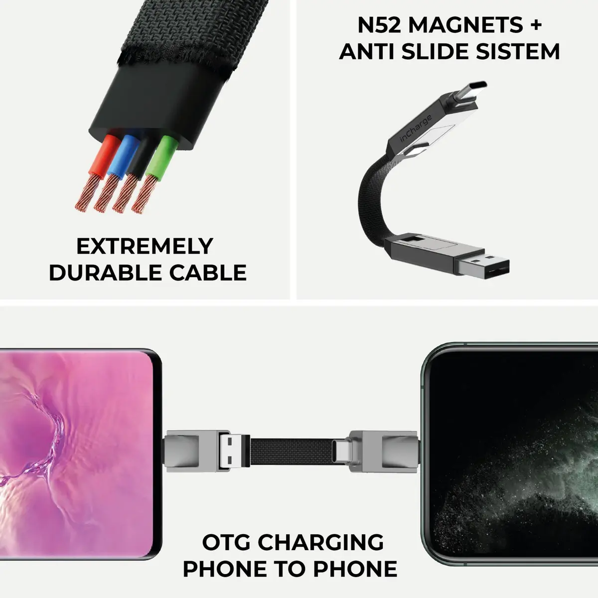 Rolling Square inCharge 6 Keychain USB C Charger Cable, Lightning & Micro-USB, 15W, Gold - view 5