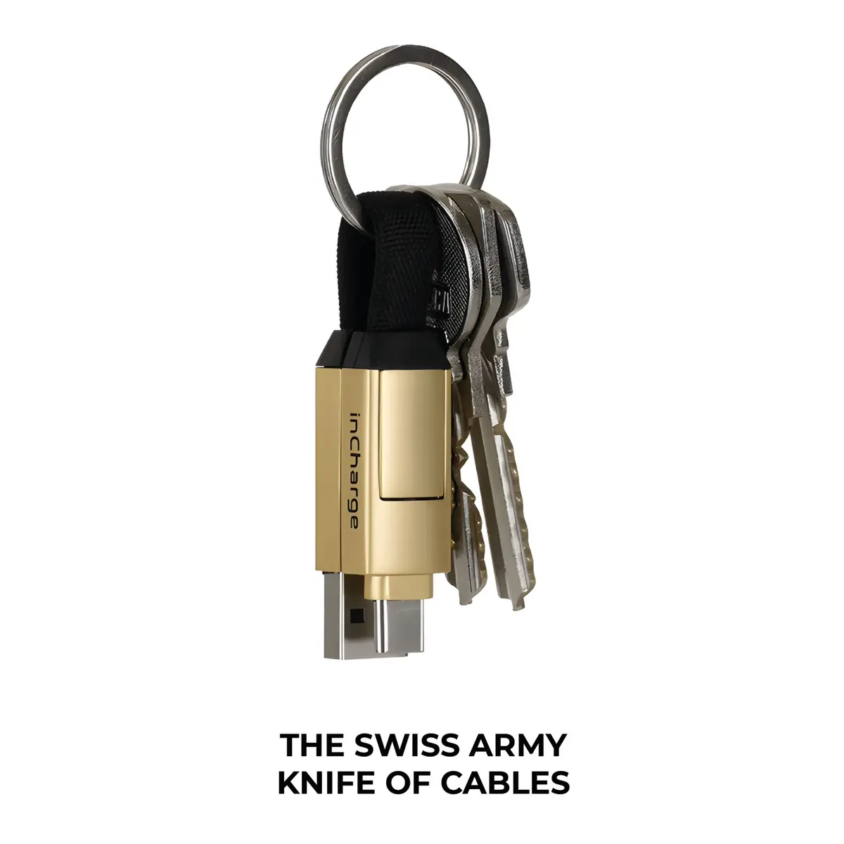 Rolling Square inCharge 6 Keychain USB C Charger Cable, Lightning & Micro-USB, 15W, Gold - view 4