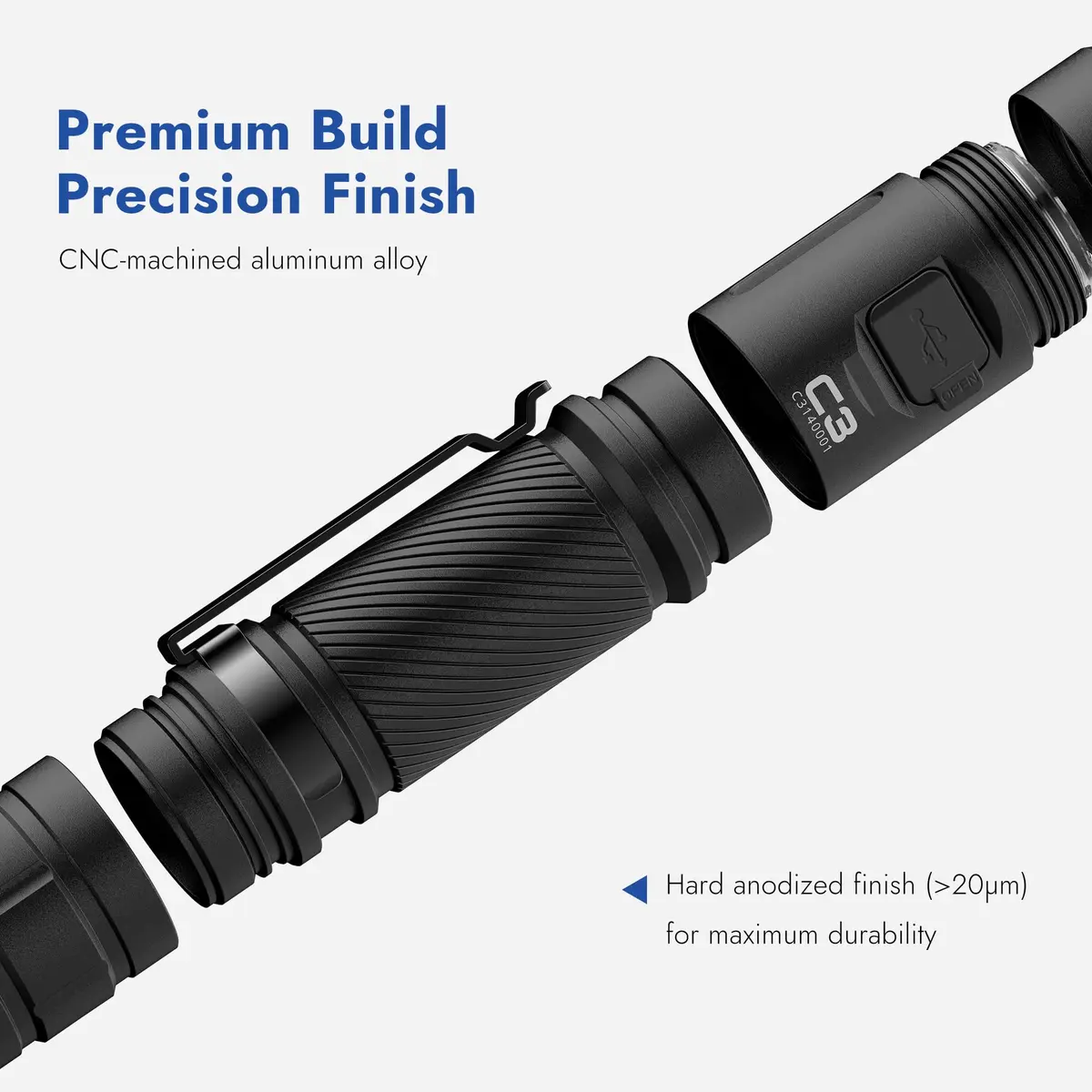 WUBEN C3 Flashlight 1200 Lumens | Rechargeable, 6 Modes, IP68 Waterproof, Compact for Everyday Carry - view 5