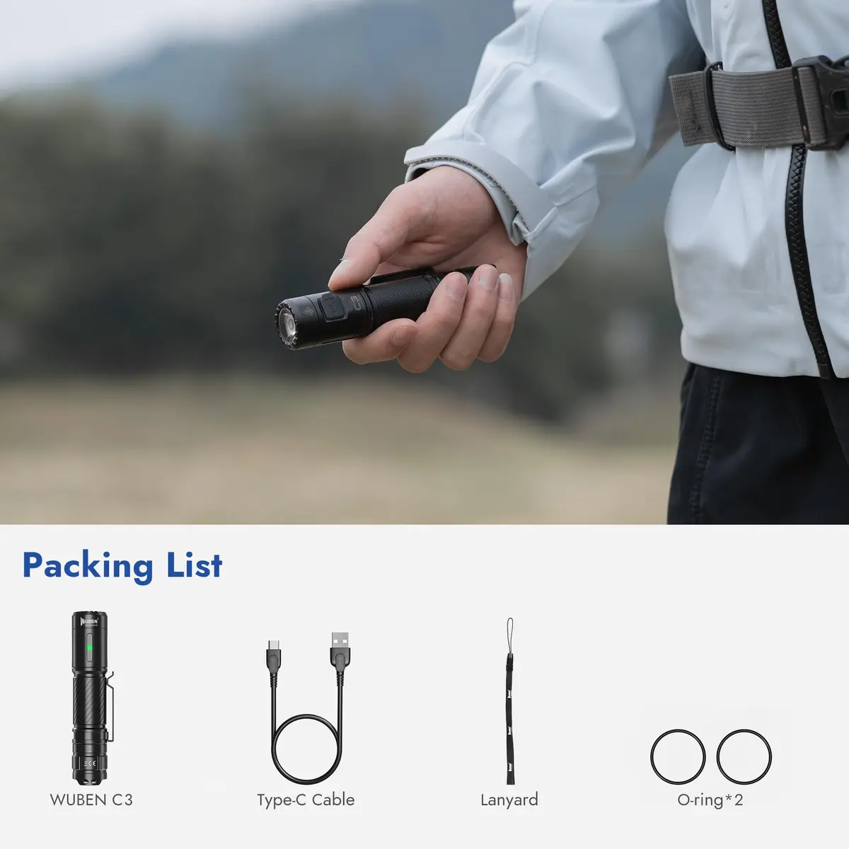 WUBEN C3 Flashlight 1200 Lumens | Rechargeable, 6 Modes, IP68 Waterproof, Compact for Everyday Carry - view 9
