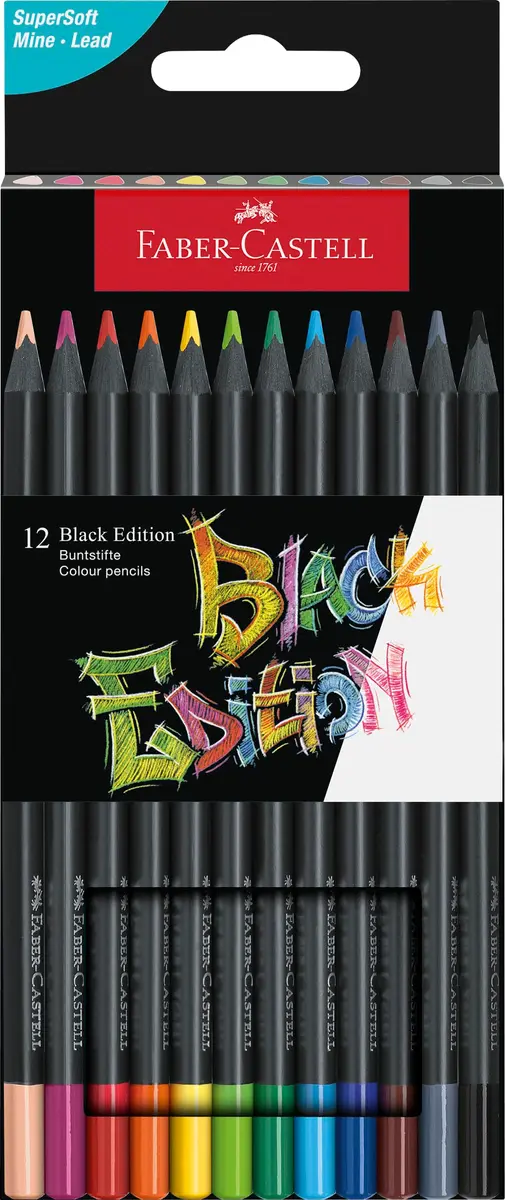 Faber-Castell Black Edition Colored Pencils, Classic (12 Count) | FSC Certified Wood - main product image