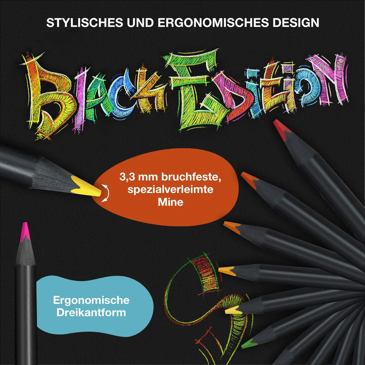Faber-Castell Black Edition Colored Pencils, Classic (12 Count) | FSC Certified Wood - view 5