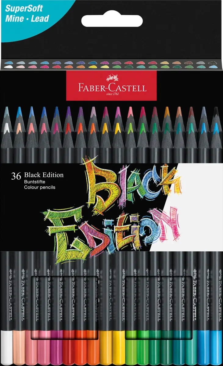 Faber-Castell Black Edition Colored Pencils 36 Count Classic Colors | Professional Quality with Soft Core Lead - main product image