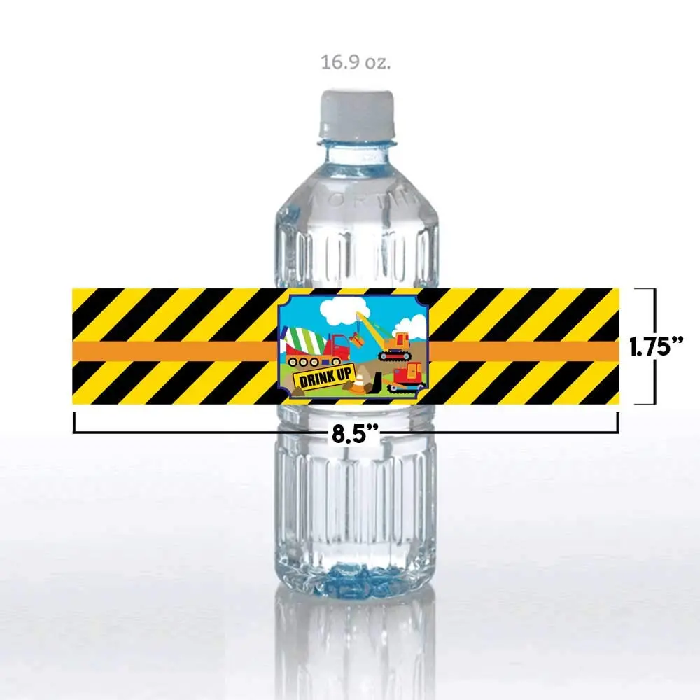 Amanda Creation Waterproof Water Bottle Sticker Wrappers 20 1.75" x 8.5" | Construction Site Party Zone Labels - view 5