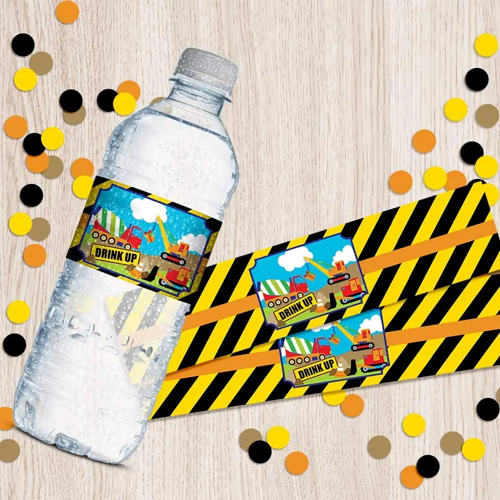 Amanda Creation Waterproof Water Bottle Sticker Wrappers 20 1.75" x 8.5" | Construction Site Party Zone Labels - view 6