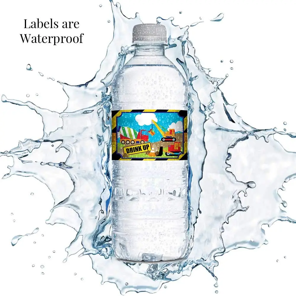 Amanda Creation Waterproof Water Bottle Sticker Wrappers 20 1.75" x 8.5" | Construction Site Party Zone Labels - view 4