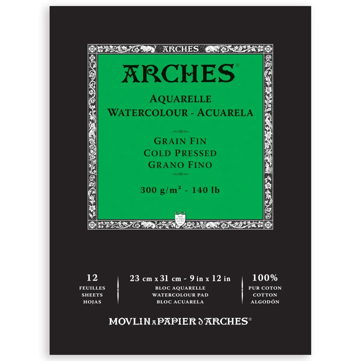 Arches Watercolor Pad, Cold Press, 25cm x 38cm (9x12 inches), 12 Sheets | Professional Art Paper for Watercolor Gouache Ink Acrylic - main product image