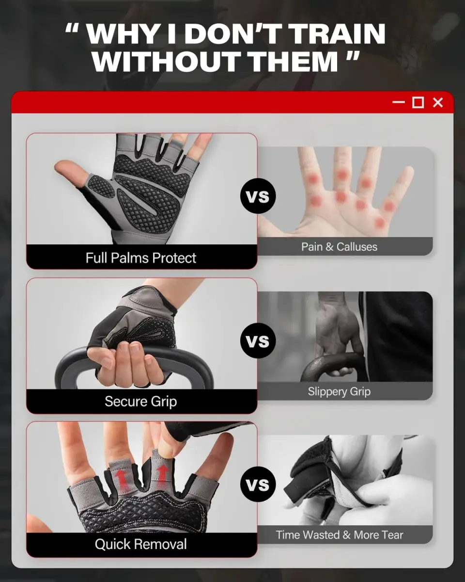 VINSGUIR Workout Gloves for Men and Women, Weight Lifting Gloves with Excellent Grip, Lightweight Gym Gloves for Weightlifting, Cycling, Exercise, Crosstraining, Pull ups, Fitness, Climbing and Rowing (Medium, Black) - view 8