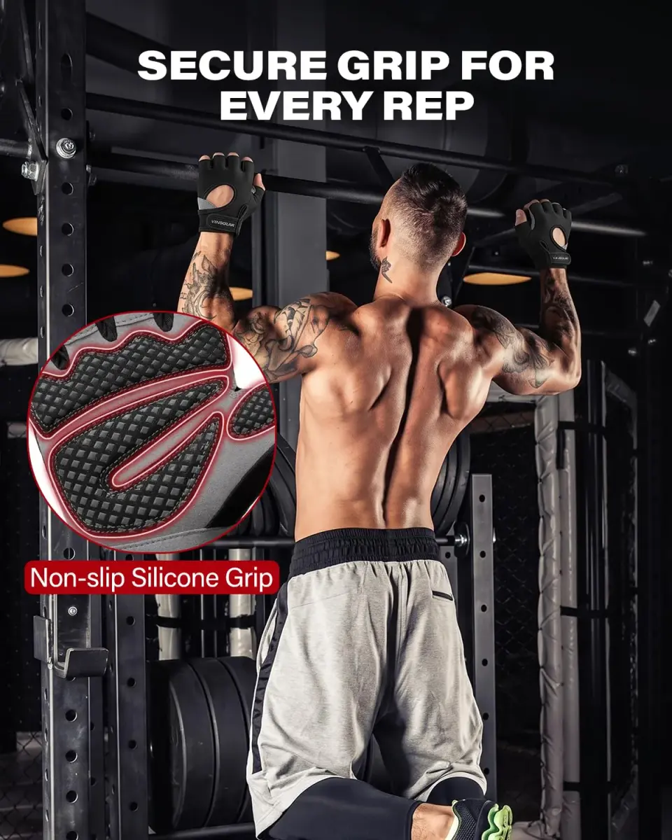 VINSGUIR Workout Gloves for Men and Women, Weight Lifting Gloves with Excellent Grip, Lightweight Gym Gloves - Large (Black) - view 2