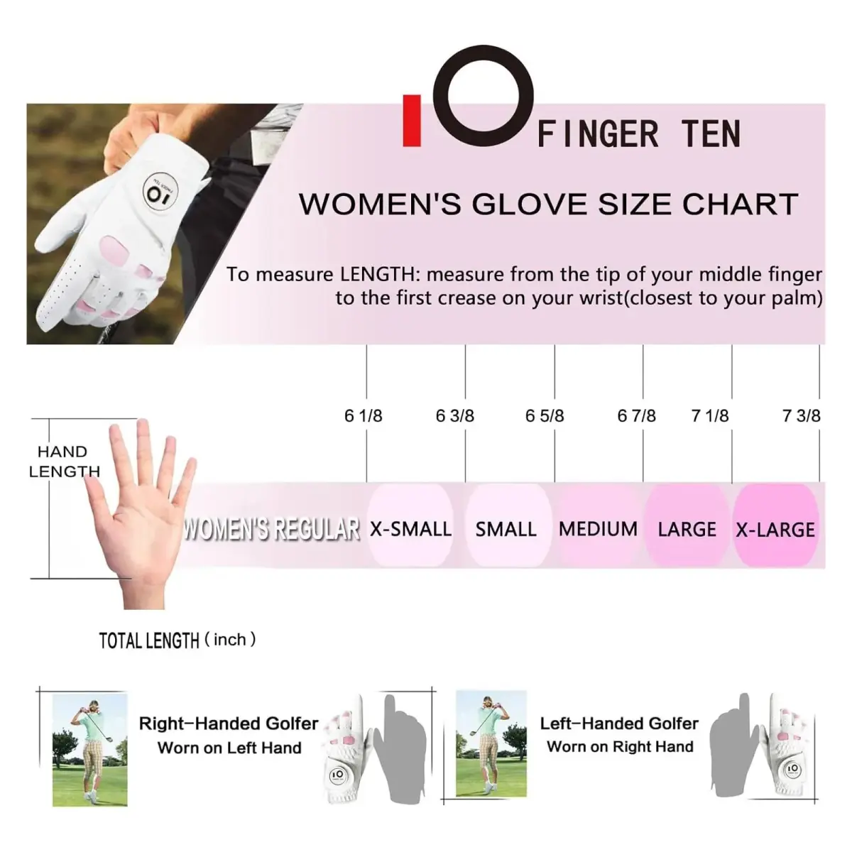 FINGER TEN Women's Leather Golf Gloves with Ball Marker, White&Pink, Small | Enhanced Grip & Comfort for Female Golfers - view 5