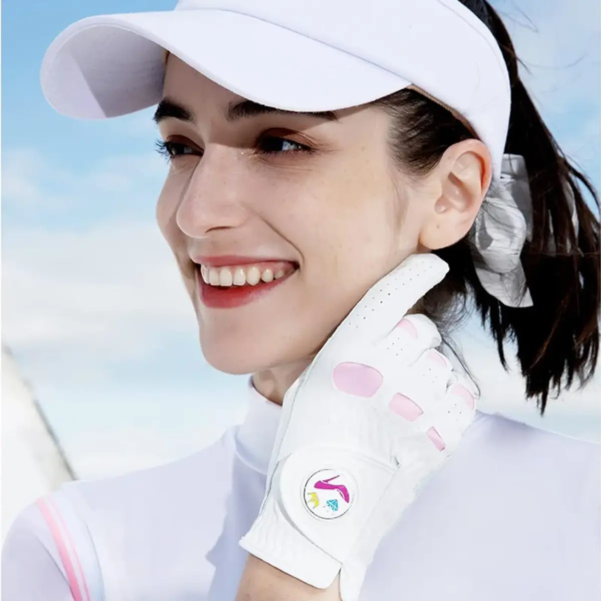 FINGER TEN Women's Leather Golf Gloves with Ball Marker, White&Pink, Small | Enhanced Grip & Comfort for Female Golfers - view 6