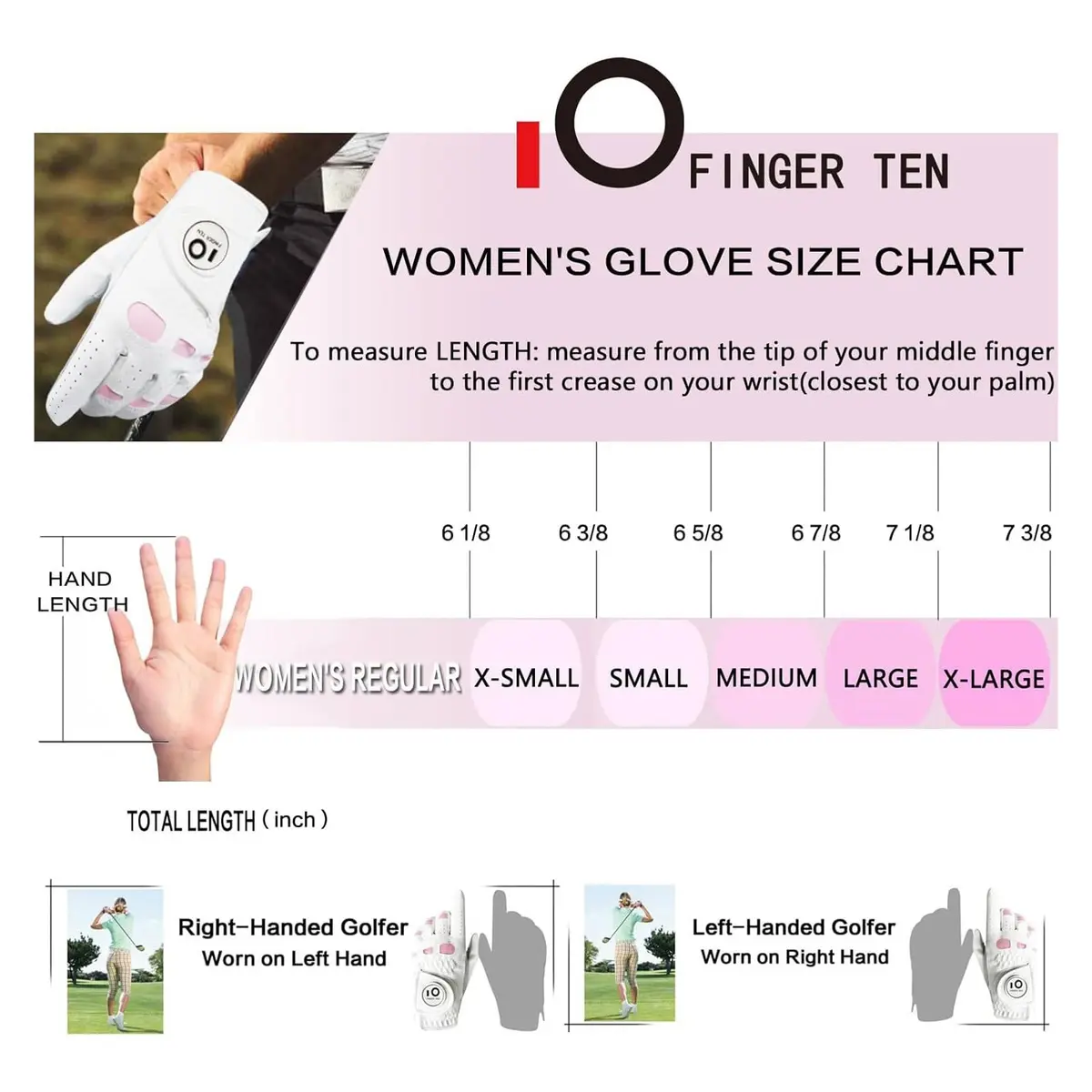 FINGER TEN Women Leather Golf Gloves with Ball Marker | Enhanced Grip & Comfort for Ladies (White&Pink-1 Pair, Medium) - view 5