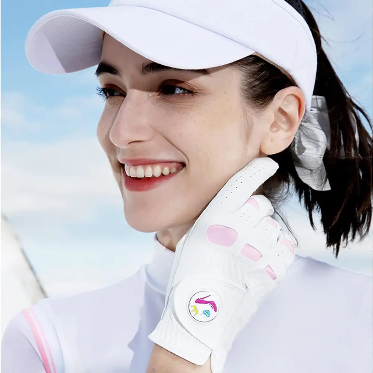 FINGER TEN Women Leather Golf Gloves with Ball Marker | Enhanced Grip & Comfort for Ladies (White&Pink-1 Pair, Medium) - view 6