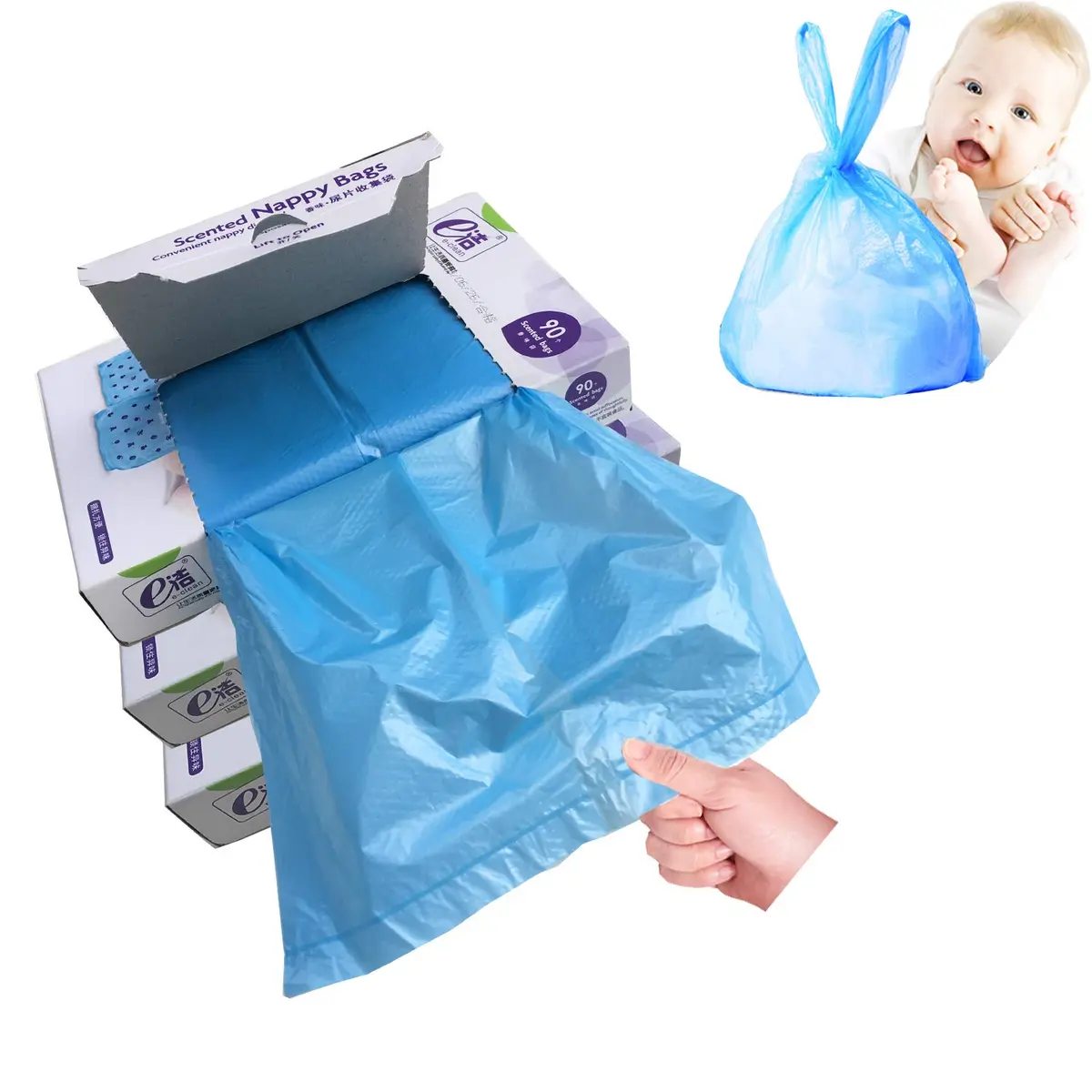 Dergik Baby Diaper Disposal Bags 270 | Odor Control, Light Baby Powder Scent, Easy Tie Handles - main product image