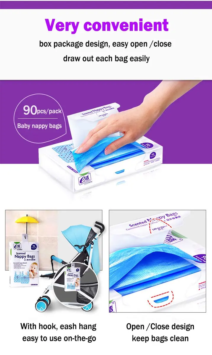 Dergik Baby Diaper Disposal Bags 270 | Odor Control, Light Baby Powder Scent, Easy Tie Handles - view 3