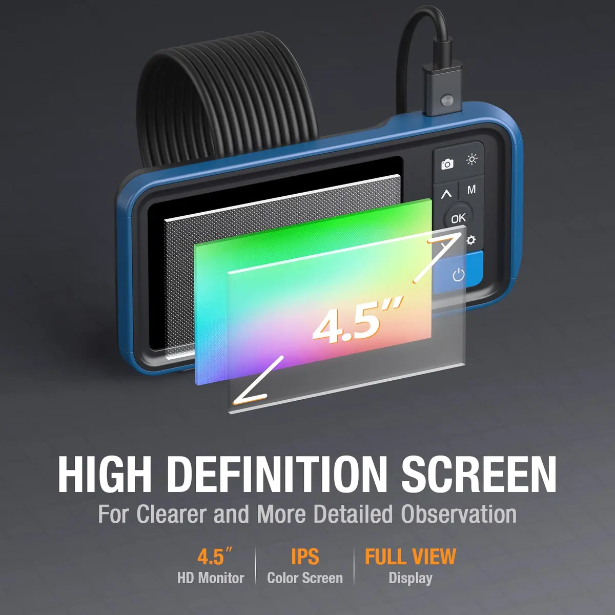 Teslong MS450 Dual Lens Inspection Camera 5m (16.5ft) | 4.5" IPS Screen, 1080P HD Dual Camera, IP67 Waterproof - view 4