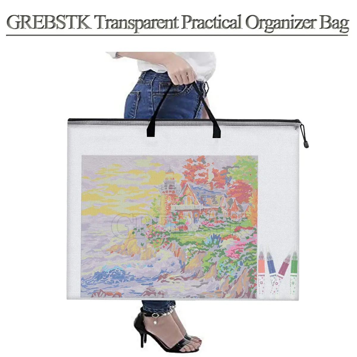 GREBSTK Art Portfolio Bag, 28x20 Inch, 2PCS Clear Poster Storage | Waterproof PVC & Nylon, Large Capacity - view 7