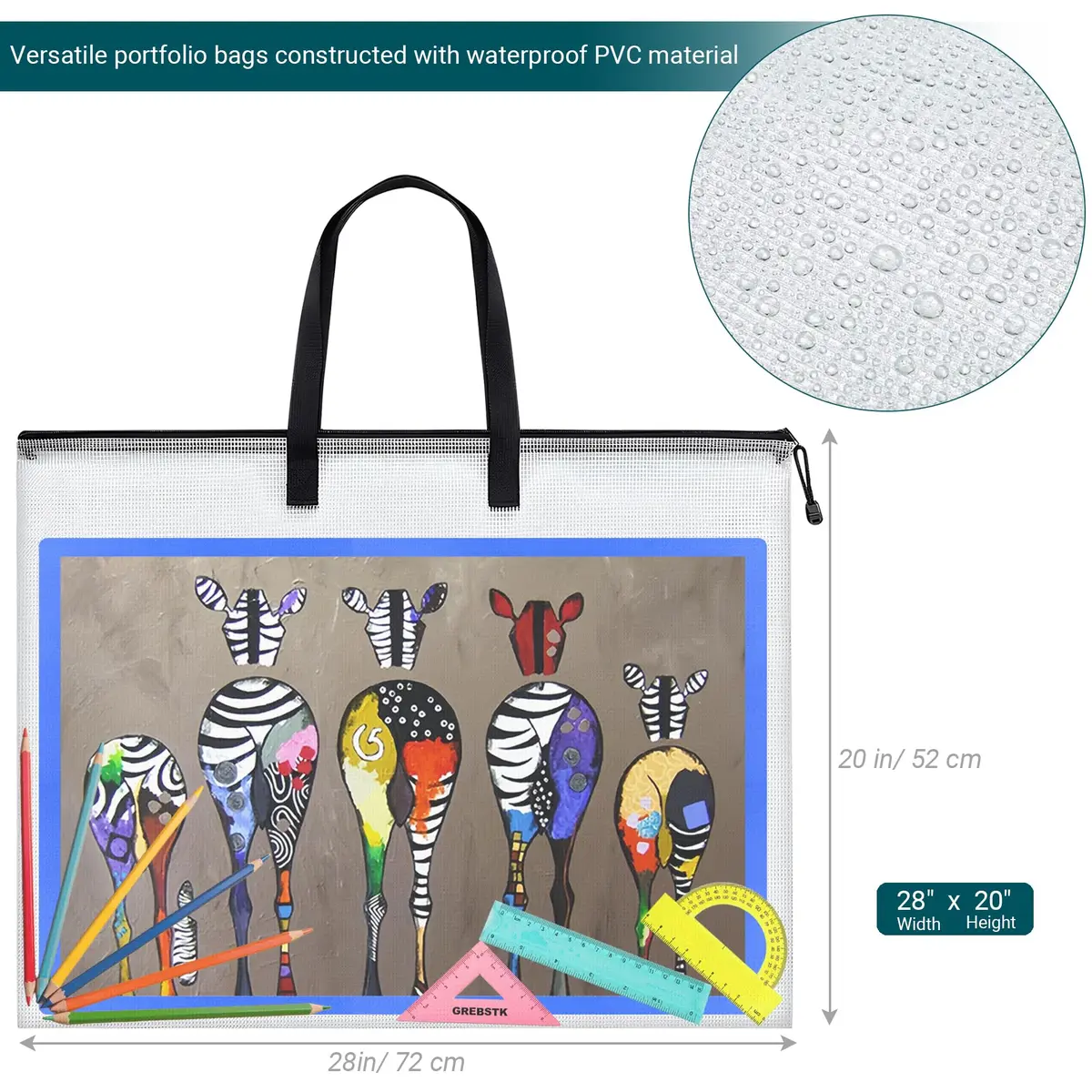 GREBSTK Art Portfolio Bag, 28x20 Inch, 2PCS Clear Poster Storage | Waterproof PVC & Nylon, Large Capacity - view 2