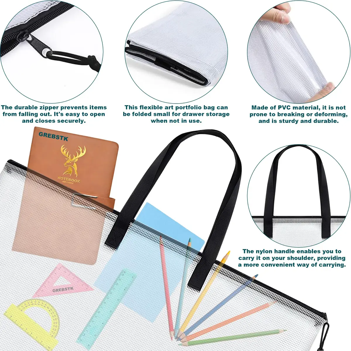 GREBSTK Art Portfolio Bag, 28x20 Inch, 2PCS Clear Poster Storage | Waterproof PVC & Nylon, Large Capacity - view 3