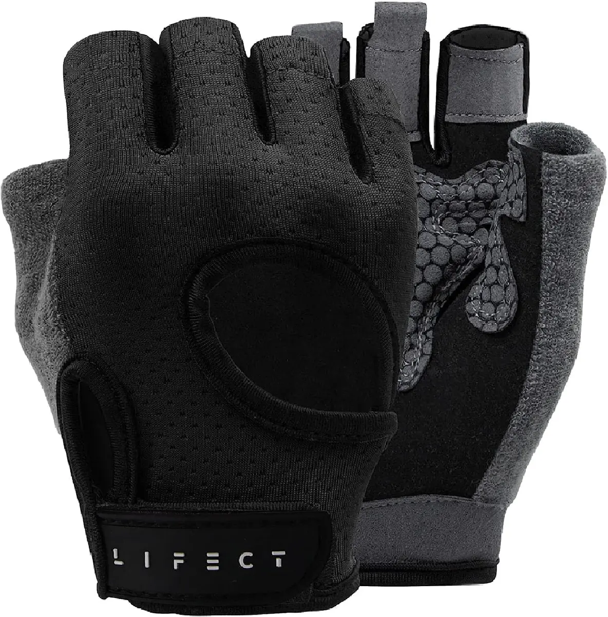 LIFECT Essential Breathable Workout Gloves, Knuckle Weight Lifting Fingerless Gym Exercise Gloves with Curved Open Back, for Powerlifting, Crossfit, Women and Men (Black, X-Large) - main product image