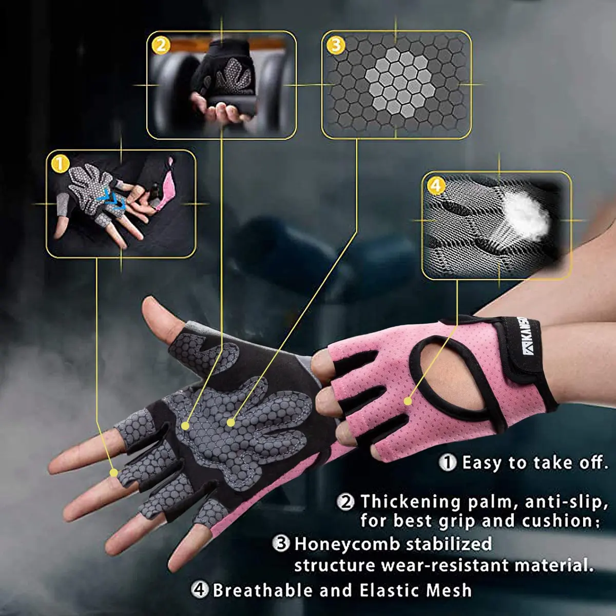 LIFECT Essential Breathable Workout Gloves, Pink, Large | Extra Grip & Adjustable Fit for Powerlifting & Gym - view 2