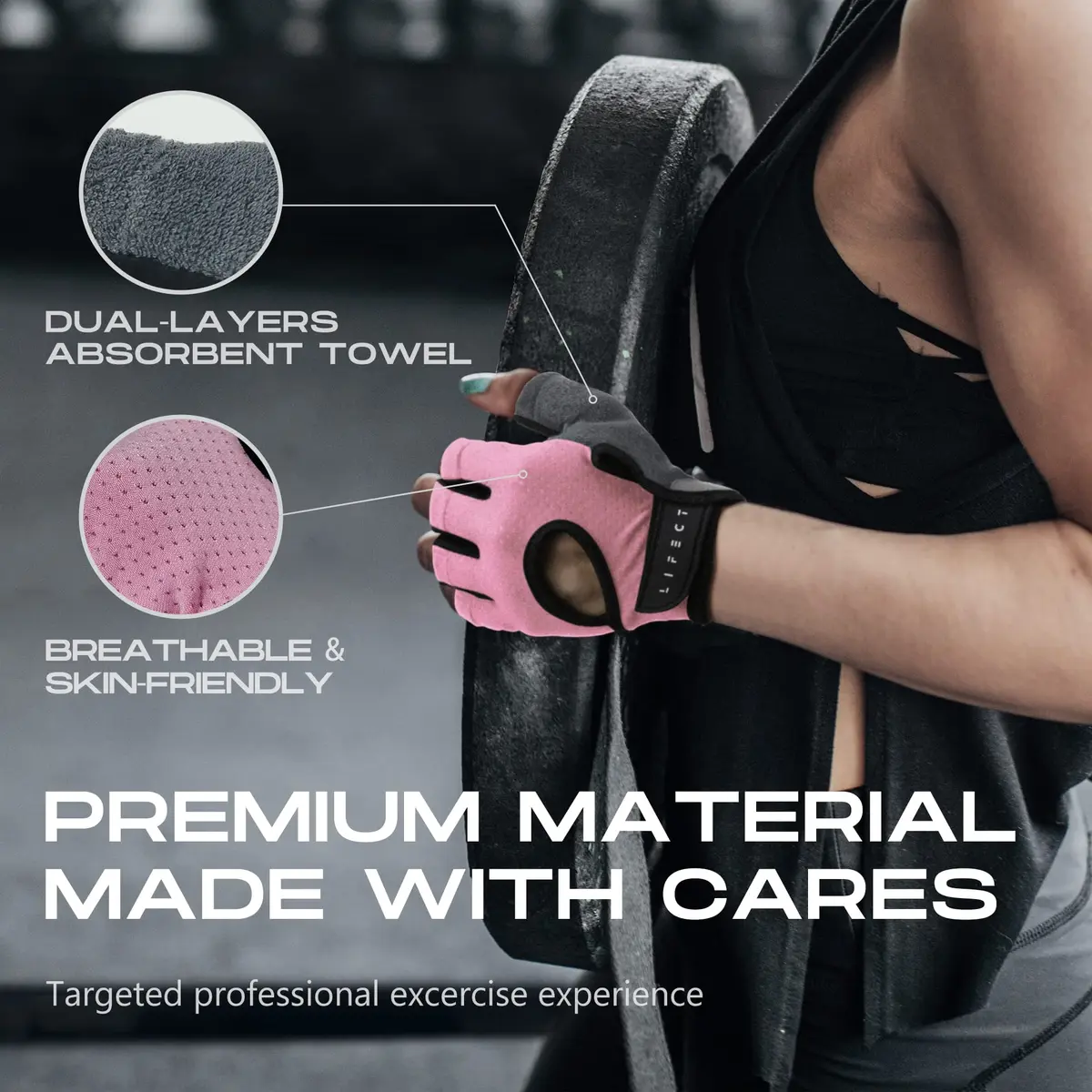 LIFECT Essential Breathable Workout Gloves, Pink, Large | Extra Grip & Adjustable Fit for Powerlifting & Gym - view 3