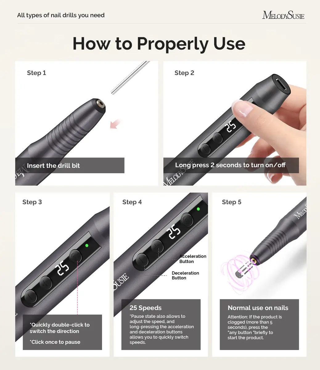 MelodySusie Pen-Shaped Portable Cordless Nail Drill 25000RPM | Rechargeable Electric File with LED Display for Nail Art & Acrylic Gel Removal - view 5