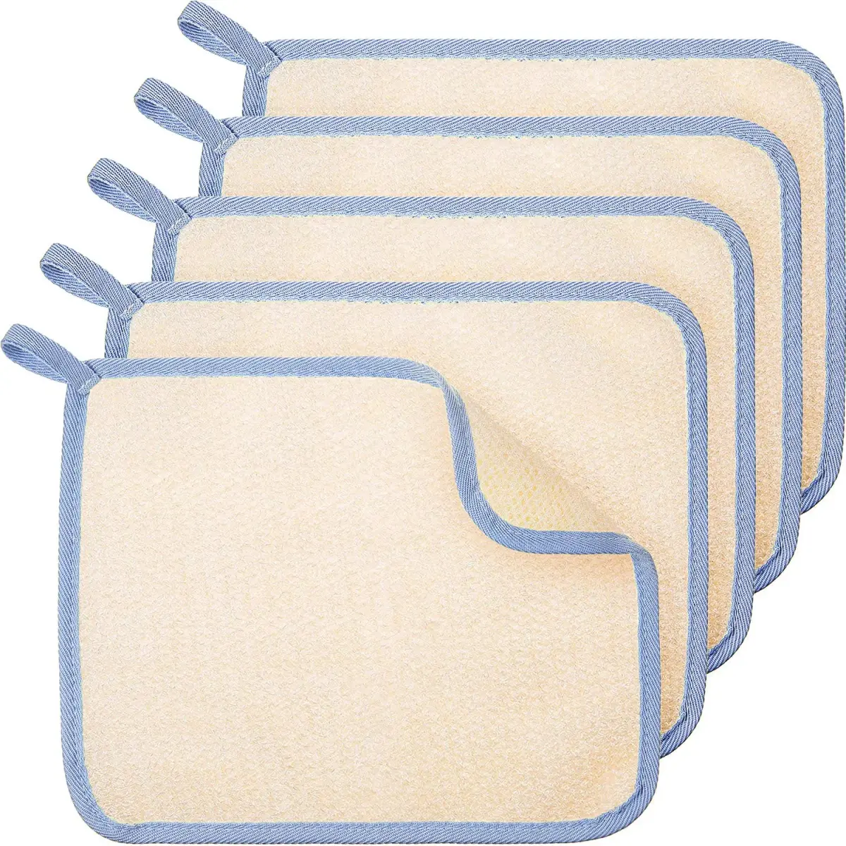 Tatuo 5 Pcs Exfoliating Washcloth Set with Blue Edge | Dual-Sided Scrub & Soft Texture for Face & Body - main product image