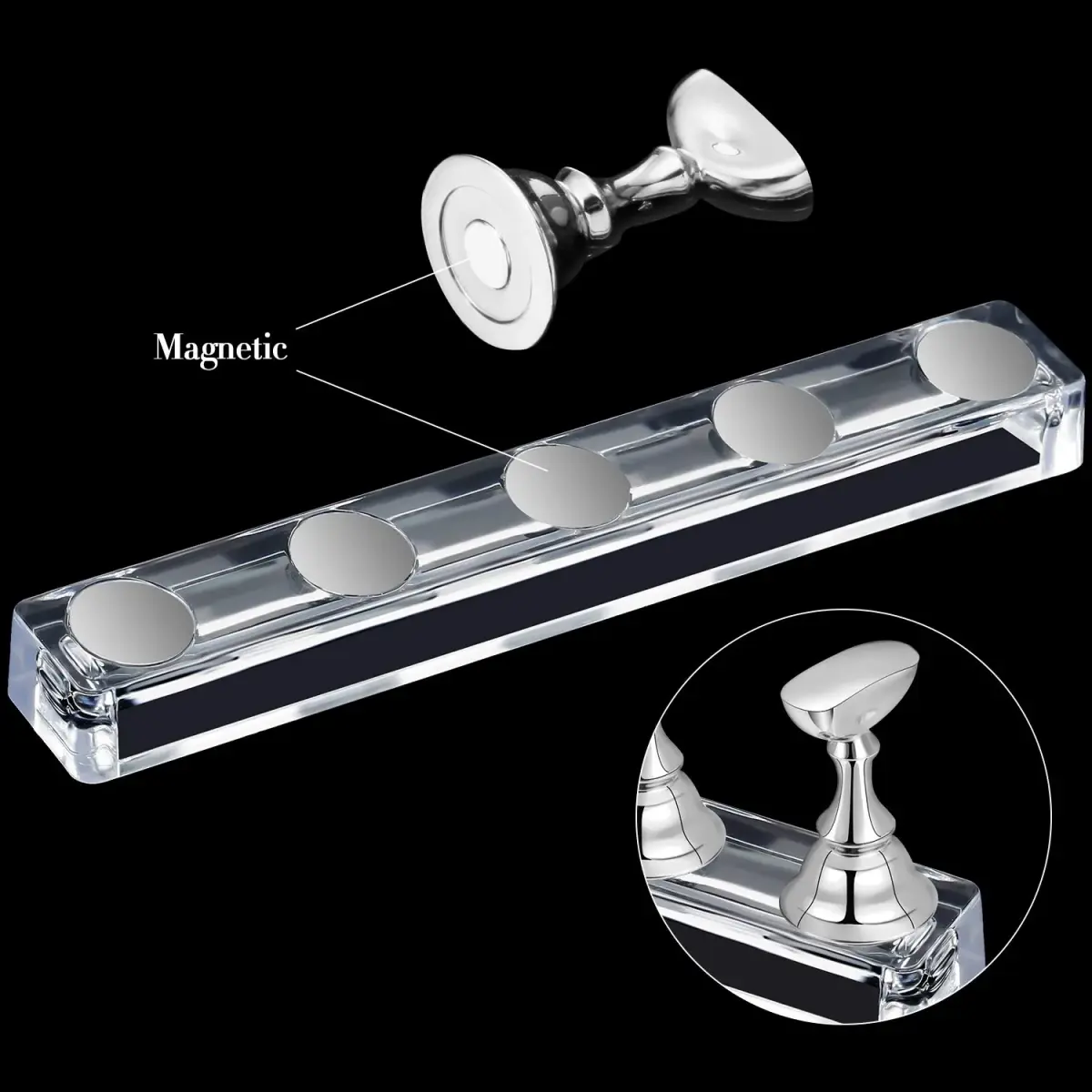 Blulu Magnetic Nail Art Practice Stands Set with 96 Adhesive Putty | 2 Sets Silver - view 2
