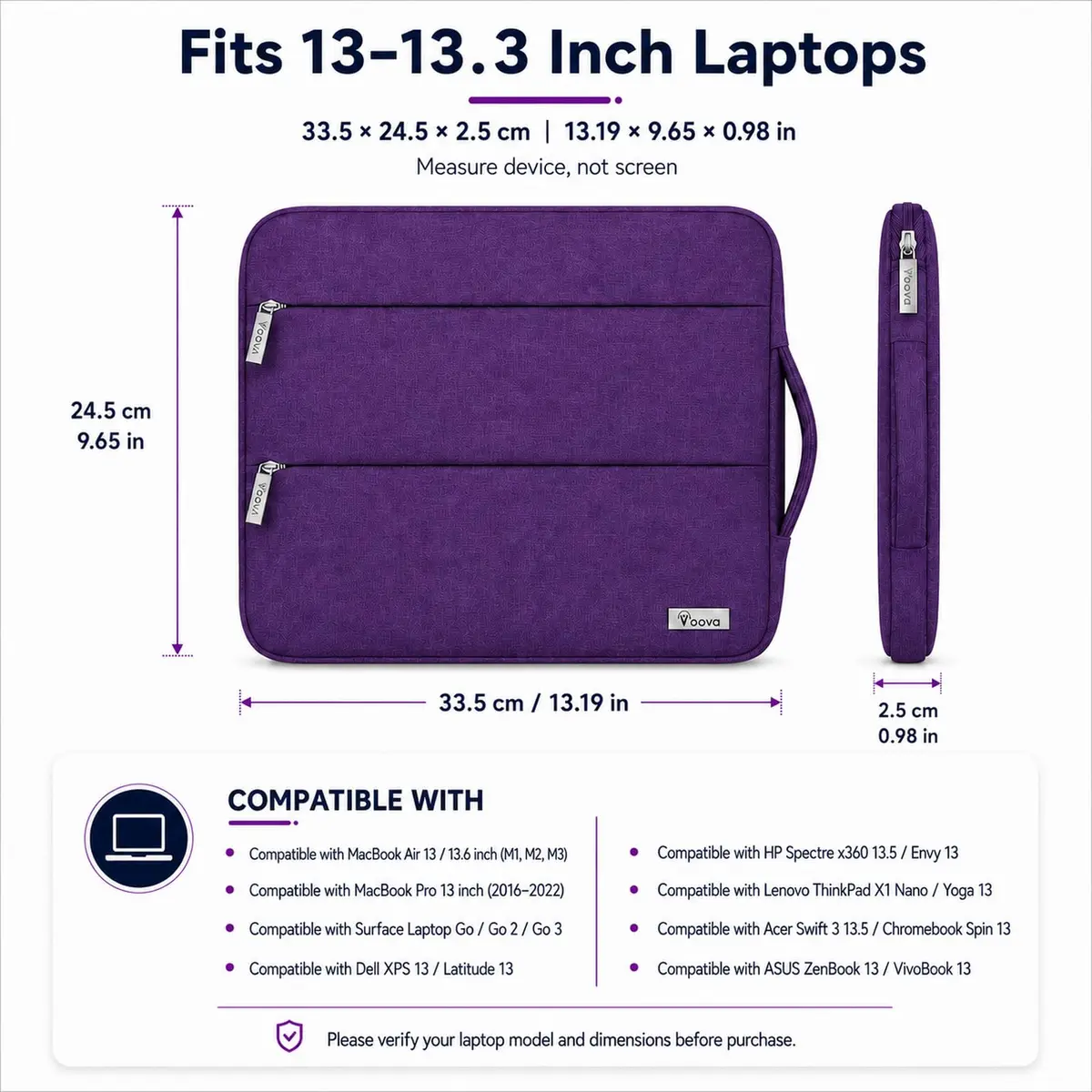 Voova 13.3-13 Inch Laptop Sleeve | Water-Resistant, Slim & Stylish Purple - view 2