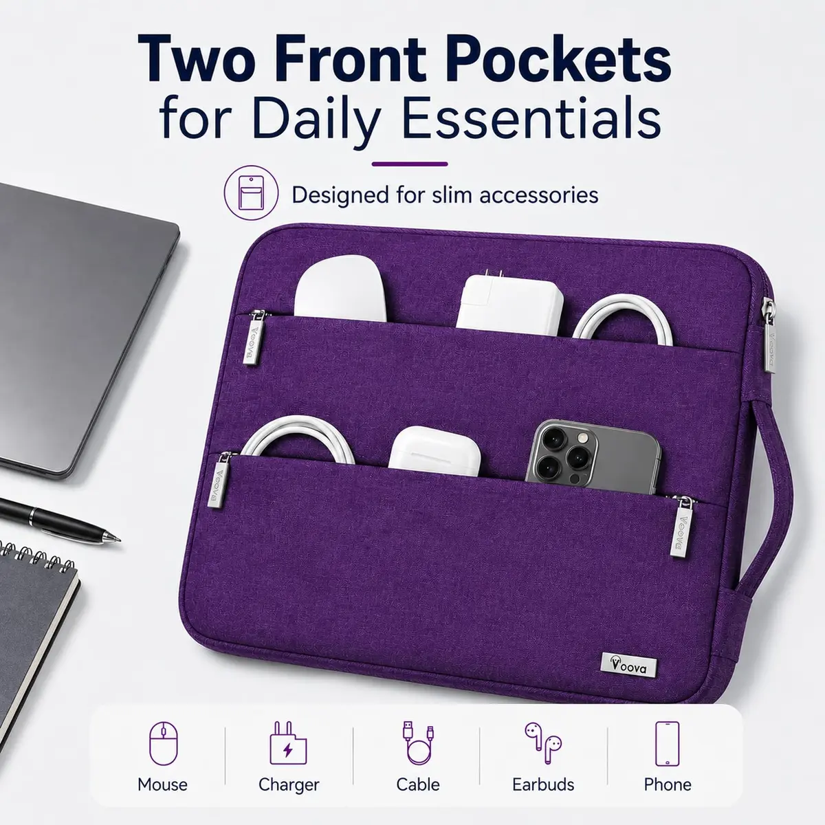 Voova 13.3-13 Inch Laptop Sleeve | Water-Resistant, Slim & Stylish Purple - view 4