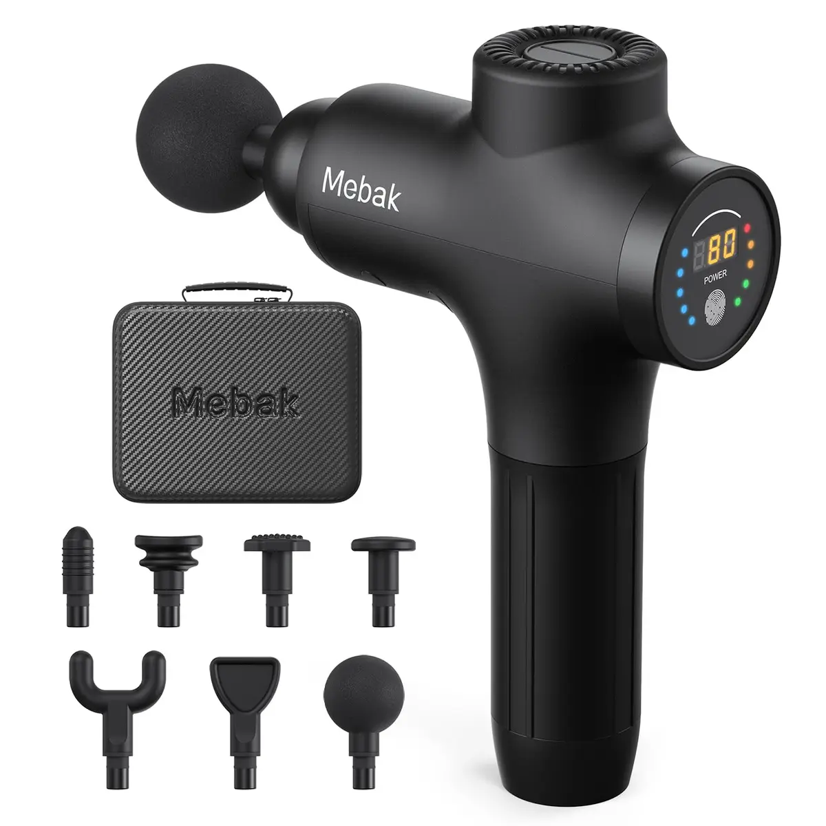 Mebak 3 Deep Tissue Massage Gun with 7 Heads & 5 Speeds | 1.68 lb Lightweight Percussion Massager for Athletes & Pain Relief - main product image