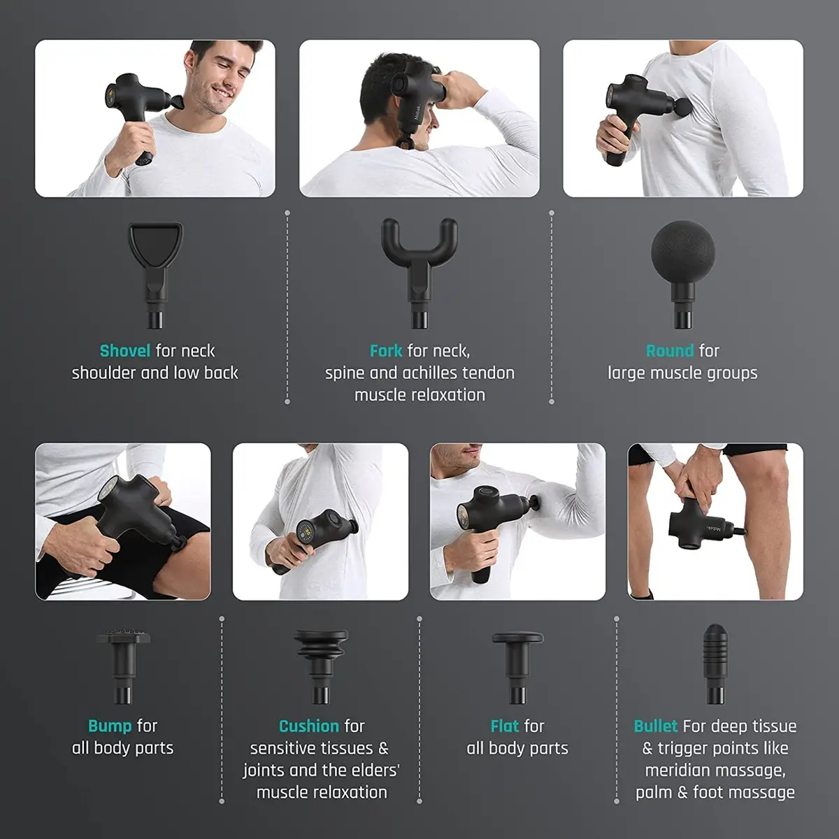 Mebak 3 Deep Tissue Massage Gun with 7 Heads & 5 Speeds | 1.68 lb Lightweight Percussion Massager for Athletes & Pain Relief - view 2