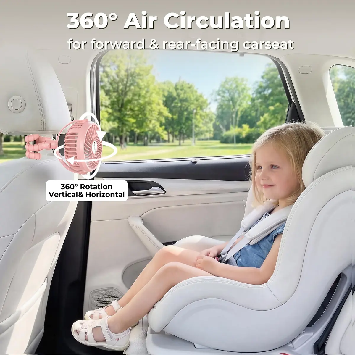 AMACOOL Battery Operated Stroller Fan 2600mAh Pink | Portable Clip On Fan Rechargeable - view 5